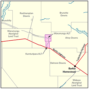 Kurnturlpara and Warumungu Aboriginal Land Trusts locality map