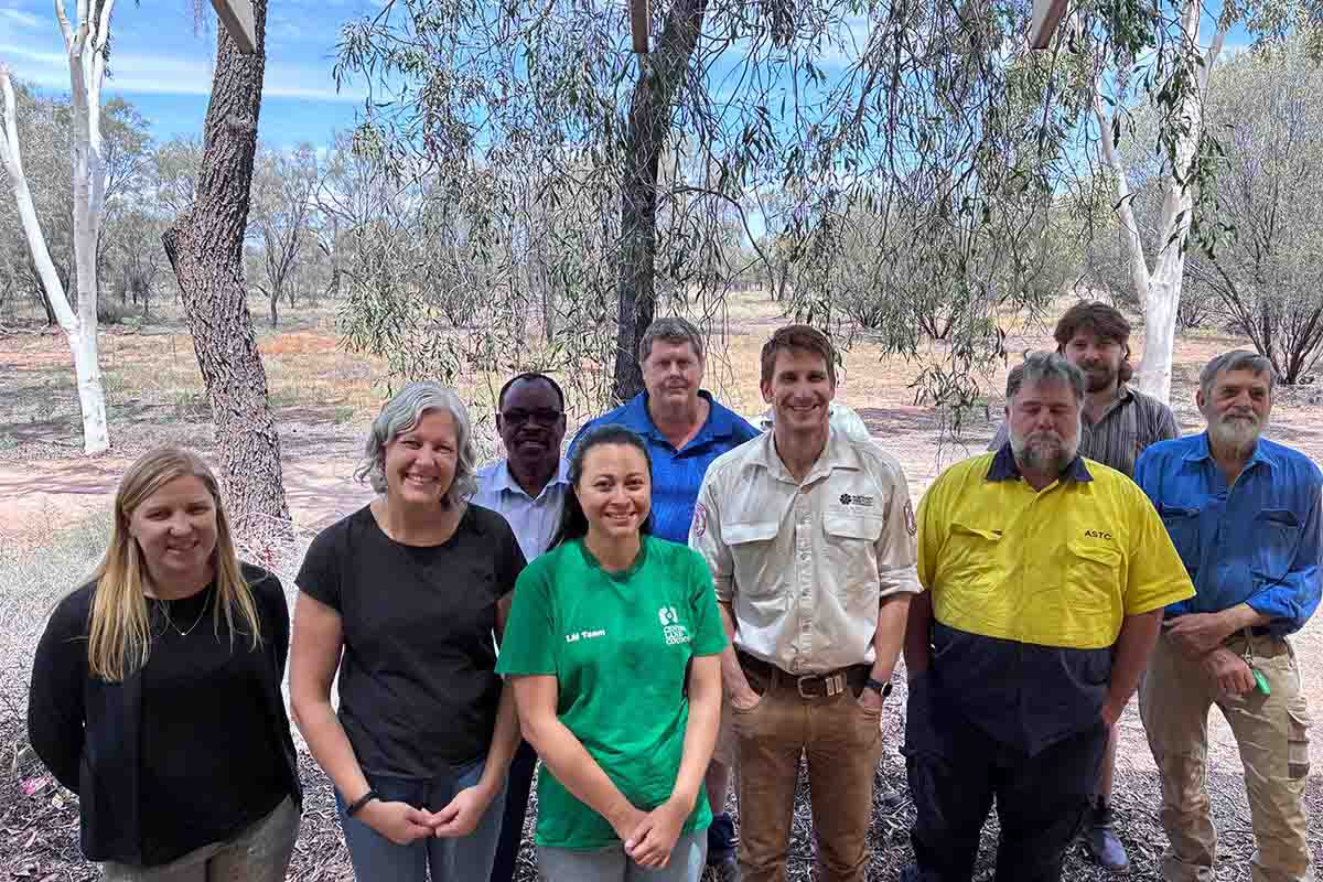 Some of the participants present in the room during the Alice Springs meeting included (Front L-R) Shelley Inglis (Manager, Operations), Liesl Wilson (Director, WMB), Jesse Kalic (CLC), Duane Heywood (Parks and Wildlife), Bryce Shannon (ASTC), Rod Cramer (Rural resident), (Rear L-R) Enock Menge (Regional Manager, ASP/TC), Steven Mueller (Weeds Officer, ASP), Alex Vaughan (ALEC). Online attendees included – George Doddrell (Weeds Officer – TC), Michelle Franklin (Weed Scientist - WMB), Gerald Danao (WMB). Not in picture: Amber Clarke (Manager, Buffel Grass Program), Stephen Wingrave (CLC), Mustafa Durmus (ASTC).