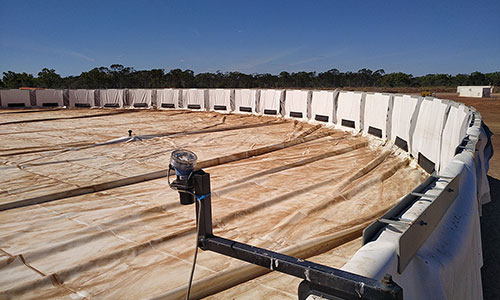 An enclosed wastewater storage tank in preparation for the wet season.