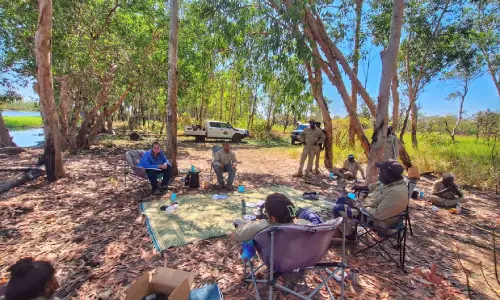 Djurrubu Rangers and WMB staff sharing knowledge on caring for Country and managing waterways.