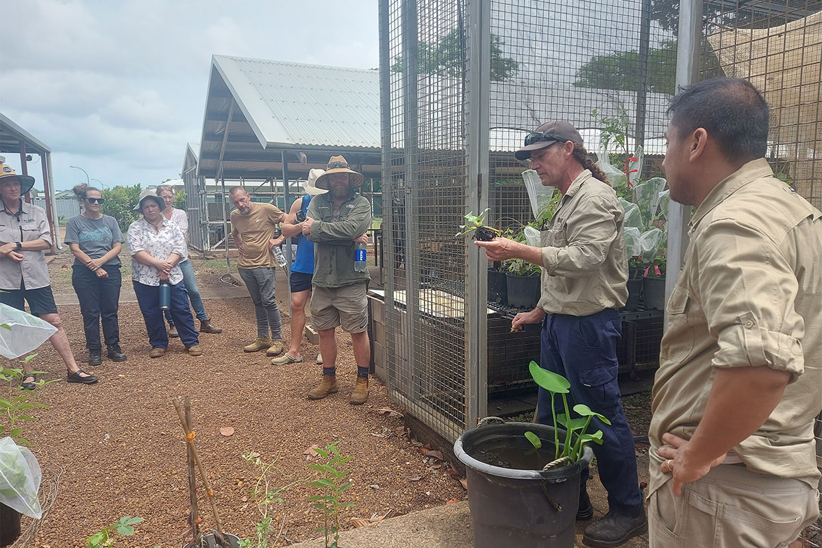 Russel discussing water hyacinth.